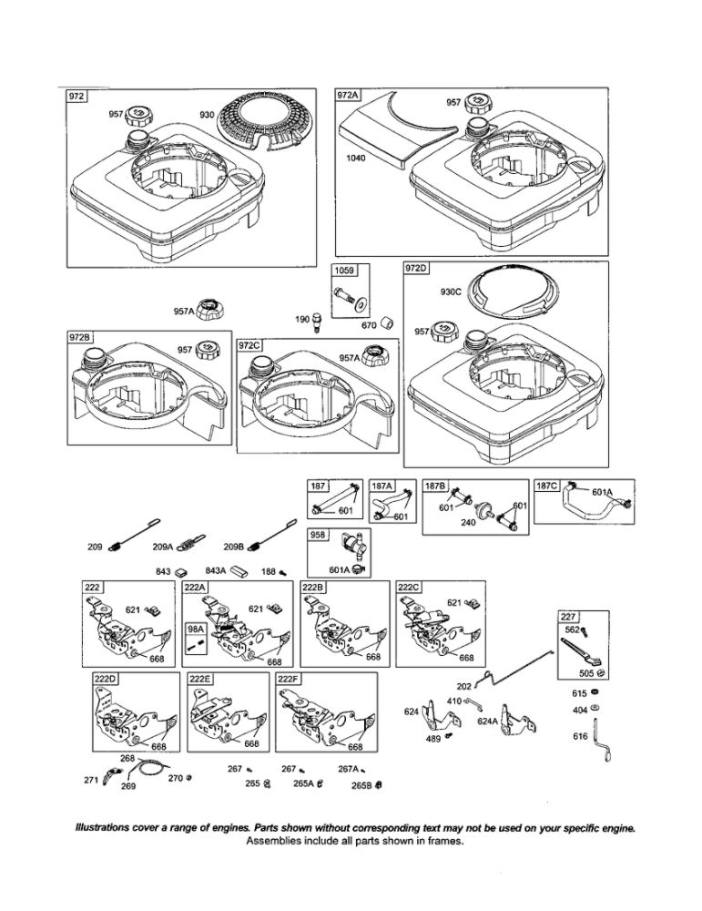 Fuel Tank Diagram and Parts List for 12J800-1738-A1  Briggs and Stratton Engine